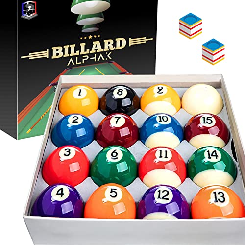 AlphaK Offizielle amerikanische Billardkugeln – Set mit 16 bunten Kugeln in Standardgröße 50,8 mm + 2 blaue Kreide – Professionelles Snooker-Zubehör 5,1 cm (50,8 mm) von ALPHAK