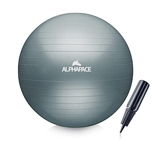 ALPHAPACE Dicker Anti-Burst Gymnastikball Sitzball Trainingsball inkl. Luft-Pumpe, Ball für Fitness, Yoga, Gymnastik, Core Training, für starken Rücken als Büro-Stuhl, Grey Blue, 65cm von ALPHAPACE