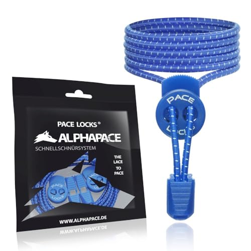 ALPHAPACE Pace Locks Elastische Schnürsenkel ohne binden mit Schnellverschluss, Schuhbänder ohne Schnüren, Slip-on Schnellverschluss für Sport, Jugend & ältere Menschen, 120 cm, 1-Paar in Blau von ALPHAPACE