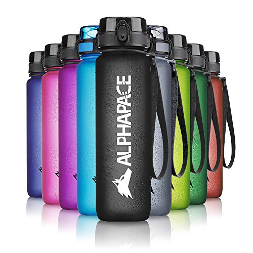 ALPHAPACE Trinkflasche, auslaufsichere 650 ml Wasserflasche, BPA-freie Flasche für Sport, Fahrrad & Outdooraktivitäten, Sportflasche mit Fruchteinsatz, in Schwarz von ALPHAPACE