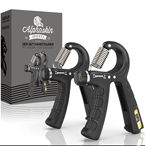 ALPHASKIN Premium Handtrainer m. Zählfunktion I Verbessertes Konzept 2023 I 2er Set | Fingertrainer Griffkraft Trainer | Unterarmtrainer Fingerhantel Trainingsgerät Grip Fitness Krafttraining von ALPHASKIN