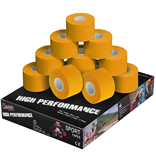 ALPIDEX 12 Rollen Sport Tape Set 3,8 cm x 10 m Gelenk Tapeverband Viele Farben Reißbares Unelastisches Sporttape Hautfreundlich Handball Fußball Volleyball, Farbe:gelb von ALPIDEX