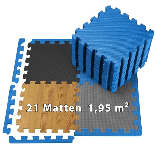 ALPIDEX 1,95 m² Bodenschutz Matte 21 Stück 30 x 30 x 1 cm Fitnessmatte Sportmatte Puzzlematte Unterlegmatte Schutzmatten Turnmatte Bodenmatte Trainingsmatte Platten Gymmatte, Farbe:Blue von ALPIDEX