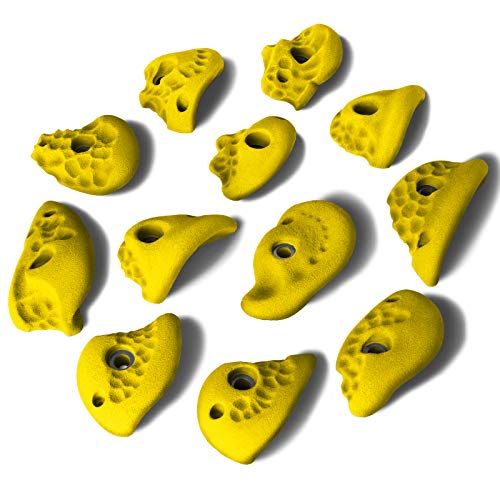 ALPIDEX 12 L Klettergriffe im Set verschieden geformte Henkelgriffe in vielen Farben, tolle Strukturen, mitteltiefe Hinterschneidungen, Farbe:Wild Yellow von ALPIDEX