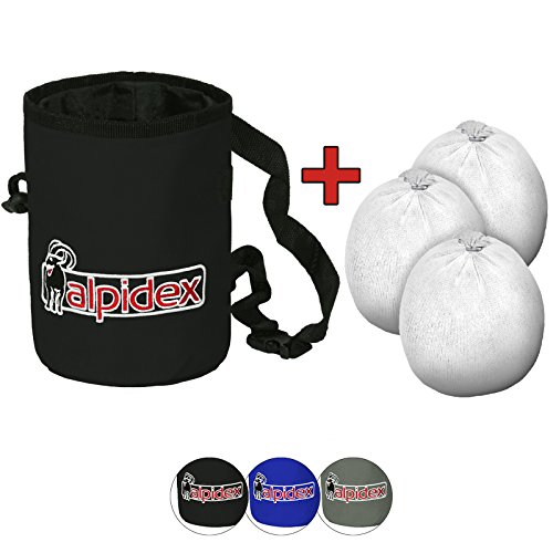 ALPIDEX Chalkbag inklusive 3 x Chalk Ball 35 g Kletterkreide Bouldern Klettern Fitness Gym Turnen Gewichtheben, Farbe:Black Rock von ALPIDEX