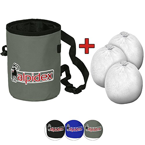 ALPIDEX Chalkbag inklusive 3 x Chalk Ball 35 g Kletterkreide Bouldern Klettern Fitness Gym Turnen Gewichtheben, Farbe:Grey Mountain von ALPIDEX