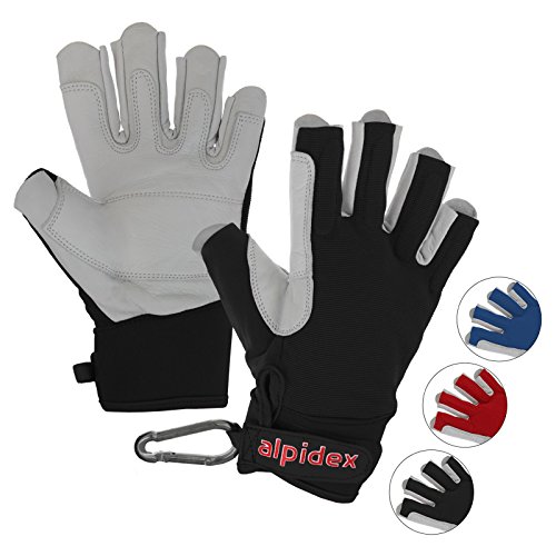 ALPIDEX Klettersteig Handschuhe Unisex Echtleder Kletterhandschuhe Half Finger Gloves Via Ferrata, Größe:L, Farbe:Wild Black von ALPIDEX
