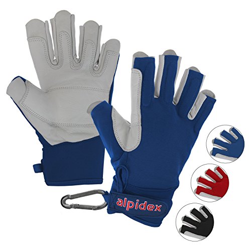 ALPIDEX Klettersteig Handschuhe Unisex Echtleder Kletterhandschuhe Half Finger Gloves Via Ferrata, Größe:L, Farbe:Wild Blue von ALPIDEX