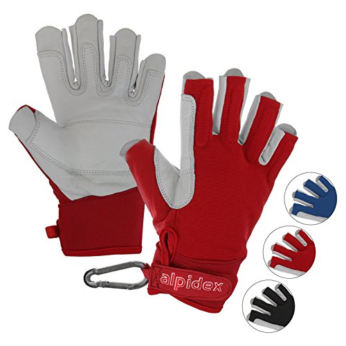 ALPIDEX Klettersteig Handschuhe Unisex Echtleder Kletterhandschuhe Half Finger Gloves Via Ferrata, Größe:M, Farbe:Wild Red von ALPIDEX