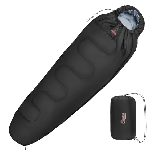 ALPIDEX Schlafsack Mumienschlafsack 4 Jahreszeiten 225 x 80 cm -17° C 400 GSM Kleines Packmaß Ultraleicht Reise Camping Trekking Outdoor Sleeping Bag Warm, Farbe:Schwarz, Reißverschluss:Links von ALPIDEX