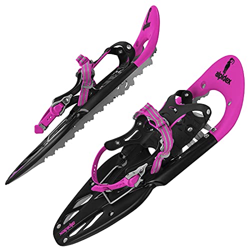 ALPIDEX Schneeschuhe 25 INCH Schuhgröße 38-45 bis 130 kg Steighilfe Tragetasche Optional Stöcke, Farbe:Pink ohne Stöcke von ALPIDEX