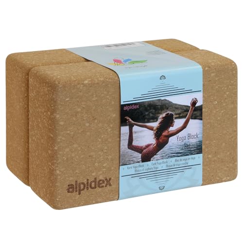 ALPIDEX Yogablock 2er Set ökologisch und nachhaltig Naturkork aus Portugal Korkblock Yoga Pilates Fitness 7 Jahre Garantie auf Material*, Größe:2 Stück - 23 x 14 x 7.5 cm von ALPIDEX