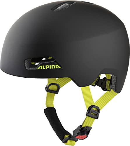 ALPINA HACKNEY - Leichter, Bruchfester & Optimal Klimatisierter Fahrradhelm Mit Nachrüstbarem LED Für Kinder, black-neon yellow matt, 47-51 cm von ALPINA