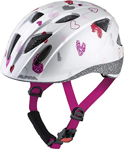 ALPINA XIMO - Leichter, Sicherer & Bruchfester Fahrradhelm Mit Optionalen LED-Licht Für Kinder, white hearts gloss, 47-51 cm von ALPINA