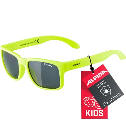 ALPINA MITZO - Verspiegelte und Bruchsichere Sonnenbrille Mit 100% UV-Schutz Für Kinder, neon yellow von ALPINA