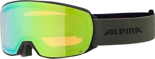 ALPINA NAKISKA Q - Verspiegelte, Kontrastverstärkende & Polarisierte Skibrille Mit 100% UV-Schutz Für Erwachsene, black-olive matt, One Size von ALPINA