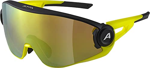 ALPINA 5W1NG Q - Verspiegelte, Kontrastverstärkende & Beschlagfreie Sport- & Fahrradbrille Mit 100% UV-Schutz Für Erwachsene, black matt-neon yellow, One Size von ALPINA