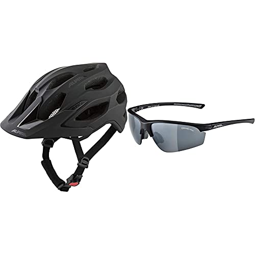 ALPINA Unisex - Erwachsene, Carapax 2.0 Fahrradhelm, Black matt, 52-57 cm & Unisex - Erwachsene, TRI-Effect 2.0 Sportbrille, Black matt, One Size von ALPINA