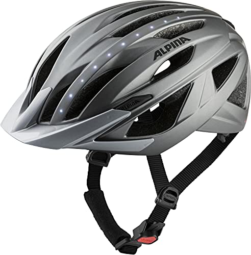 ALPINA HAGA LED - Stoßabsorbierender, Beleuchteter & Optimal Anpassbarer Fahrradhelm Mit Integriertem LED-Licht Für Erwachsene, darksilver matt, 58-63 cm von ALPINA