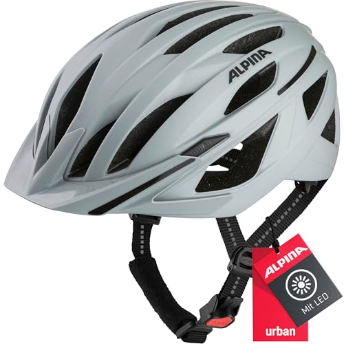 ALPINA HAGA - Stoßabsorbierender, Sicherer & Optimal Anpassbarer Urban Fahrradhelm Mit Integriertem LED-Licht Für Erwachsene, Smoke-Grey matt, M (51-56 cm) von ALPINA