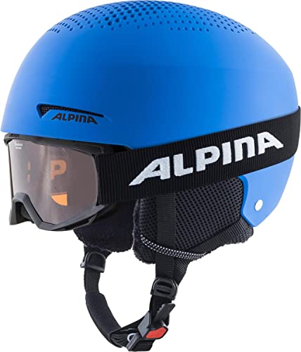 ALPINA ZUPO SET (+PINEY) - Hochwertiges, Sicheres & Robustes Set aus Skibrille & Skihelm Für Kinder, blue matt, 48-52 cm von ALPINA