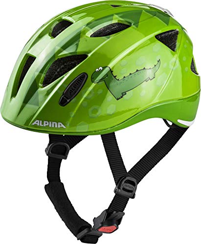 ALPINA XIMO FLASH - Beleuchteter, Reflektierender, Leichter & Anpassbarer LED Fahrradhelm Für Kinder, green dino gloss, 49-54 cm von ALPINA