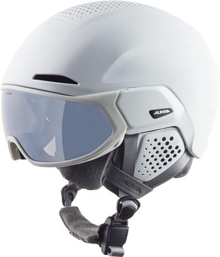 Alpina Alto Q-LITE - Sicherer, Stoßabsorbierender & Individuell Anpassbarer Skihelm Mit Kontrastverstärkendem Visier Für Erwachsene, White matt, 55-59 cm von ALPINA