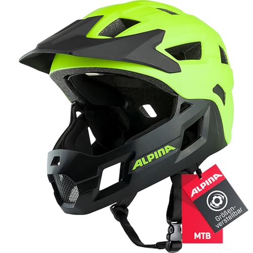 Alpina Rupi - Leichter & Sicherer Fullface-Helm für Kinder und Jugendliche, passend für Mountainbike-Einstieg, Abnehmbarer Kinnbügel, Verstellbare Passform, Optimal Belüftung, Visible matt, 50-55 cm von ALPINA