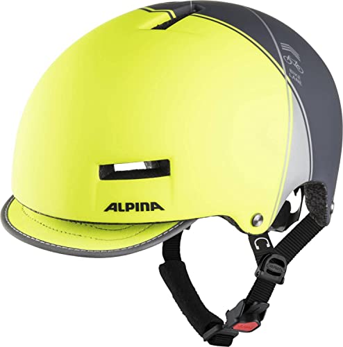 ALPINA GRUNERLOKKA - Beleuchteter, Leichter City LED Fahrradhelm Mit Kopfhörer Befestigung & Sonnenschutz Für Erwachsene, be visible-charcoal, 52-57 cm von ALPINA