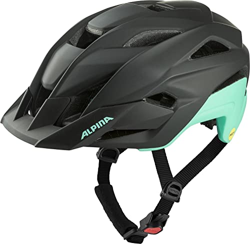 ALPINA STAN MIPS - Leichter, Sicherer & Optimal Belüfteter All-Mountain MIPS Fahrradhelm Mit Fliegennetz Für Erwachsene, black-turqouise matt, 51-55 cm von ALPINA