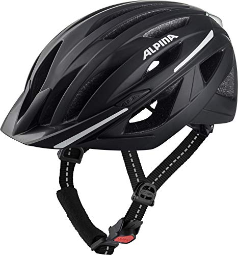 ALPINA HAGA - Stoßabsorbierender, Sicherer & Optimal Anpassbarer Urban Fahrradhelm Mit Integriertem LED-Licht Für Erwachsene, black matt, 58-63 cm von ALPINA