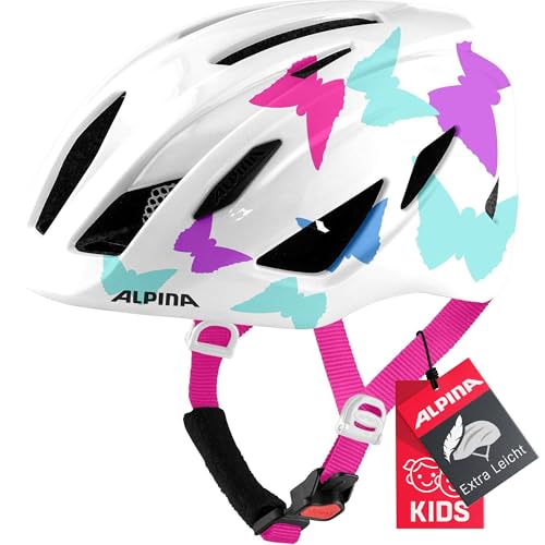 ALPINA PICO - Leichter, Optimal Klimatisierter & Bruchfester Fahrradhelm Mit Fliegennetz Für Kinder, pearlwhite butterflies gloss, 50-55 cm von ALPINA