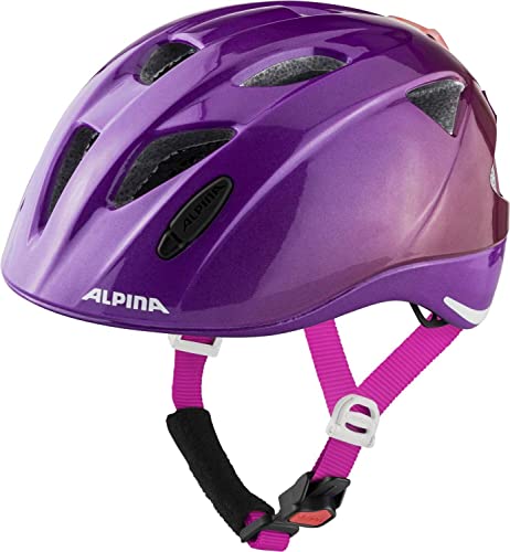 ALPINA XIMO FLASH - Beleuchteter, Reflektierender, Leichter & Anpassbarer LED Fahrradhelm Für Kinder, berry gloss, 45-49 cm von ALPINA