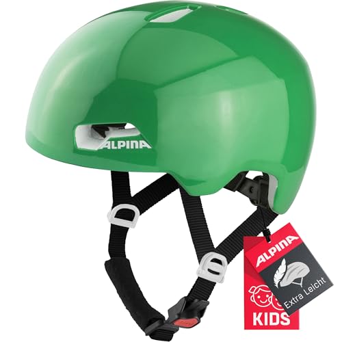 ALPINA Hackney - Leichter, Bruchfester & Optimal Klimatisierter Fahrradhelm für Kinder, Mit Nachrüstbarem LED für Gute Sichtbarkeit, Green Gloss, M (51-56 cm) von ALPINA