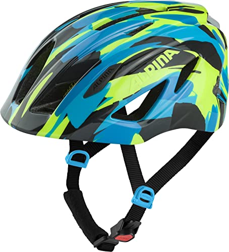 ALPINA PICO FASH - Beleuchteter, Leichter & Bruchfester Fahrradhelm Mit Fliegennetz Für Kinder, neon-blue green gloss, 50-55 cm von ALPINA