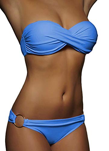 ALZORA Twist Push Up Bandeau Bikini Set Damen Pushup Badeanzug viele Farben und Größen (L, Mint) von ALZORA