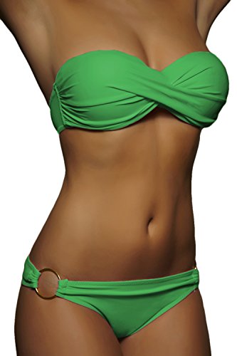 ALZORA Twist Push Up Bandeau Bikini Set Damen Pushup Badeanzug viele Farben und Größen (M, Grün) von ALZORA