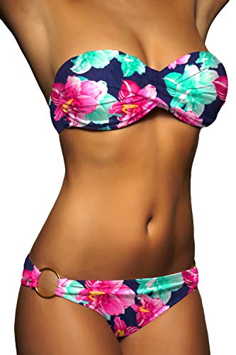 ALZORA Twist Push Up Bandeau Bikini Set Damen Pushup Badeanzug viele Farben und Größen (S, Rot - Weiss kariert) von ALZORA