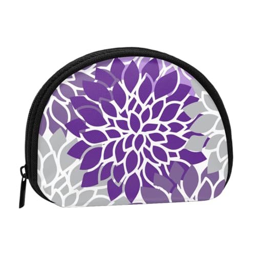 Modernes lila und graues Blumenmuster, Brieftasche Shell Make-up Tasche Frauen Aufbewahrungstasche Kleine Geldbörse Shell Wechseltasche von ALZVULG