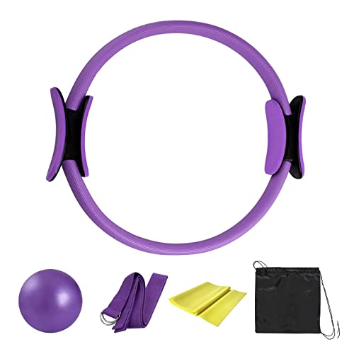 ALettous Pilates-Ring-Set, 14" Yoga Fitness Magic Circle Pilates-Ausrüstungs-Kit für Heimtraining, inklusive Ball, Dehnungsgurt, Verlängerungsgurt und Trainingsring für Fitness (Lila) von ALettous