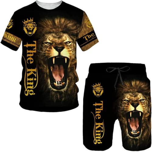 Herren Lion T-Shirt + Shorts Set 3D Gedruckt Unisex Sport und Freizeit Herren Trainingsanzug Sets (Lion 3,XXL) von AMCYT