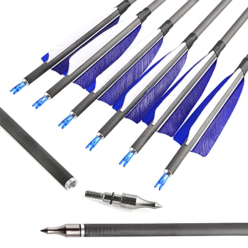 AMEYXGS 12x Bogenschießen Carbonpfeile 33 Zoll Kohlenstoff Pfeile Jagdpfeile Spine 400 Bogenpfeile für Recurvebogen Compoundbogen Outdoor-Schießen (Blau) von AMEYXGS