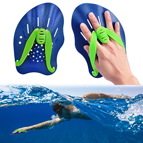 AMFUN Schwimmpaddel, Hand Paddles, Swimming Paddles mit Verstellbaren Riemen, Pool-Übungsgeräte, Krafttrainingshilfe, Krafttrainingshilfe Zubehör Für Schwimmen Frauen Männer Kinder Erwachsene(Blau) von AMFUN