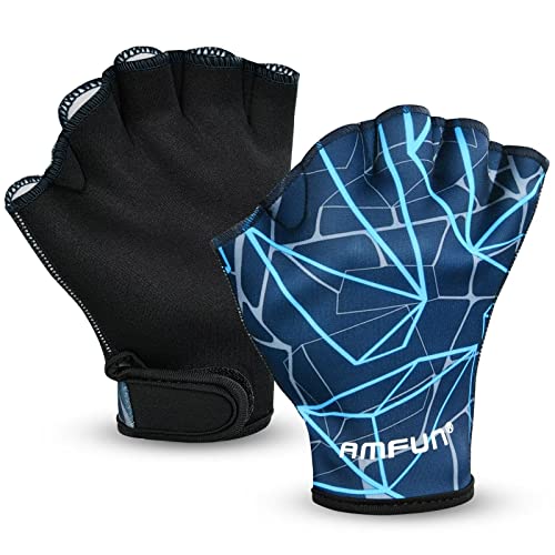 AMFUN Aquatic Gloves, Webbed Swimming Gloves, Water Training Paddle with Adjustable Wrist Strap, Adult Aquatic Fitnesster Water Resistance Training Accerssories for Diving Surfing Hand Men Women (M) von AMFUN