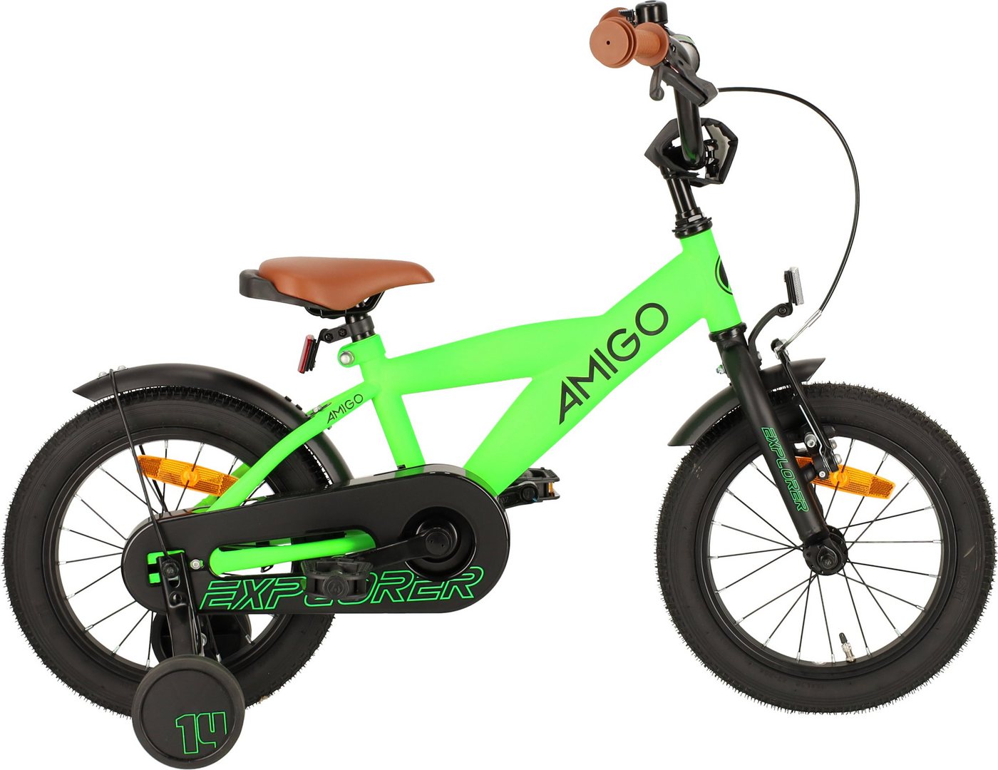 AMIGO Fahrräder Kinderfahrrad Explorer 14 Zoll 21,5 cm Jungen Rücktrittbremse Grün/Schwarz von AMIGO Fahrräder