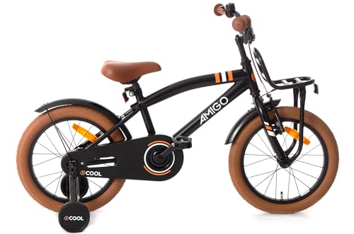 AMIGO 2Cool - Kinderfahrrad Jungen - 16 Zoll - Mit Rucktrittbremse und V-Brake und Stützräder - ab 4-6 Jahr - Schwarz von AMIGO