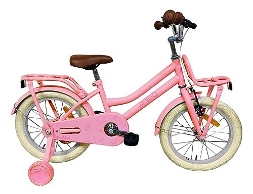AMIGO Bella Kinderfahrrad - Fahrrad für Mädchen - 14 Zoll 24 cm - Rücktrittbremse - Lachsfarben von AMIGO