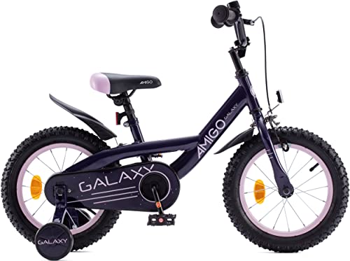Amigo Galaxy - Kinderfahrrad für Mädchen - 14 zoll - mit Handbremse, Rücktritt und Stützräder - Mädchenfahrrad ab 3-4 Jahre - Rosa von AMIGO