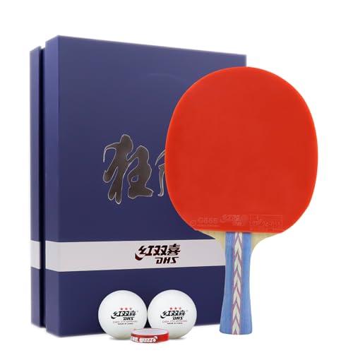 Double Happiness DHS Ping Pong Paddle Professioneller Schläger – Tischtennisschläger mit Tragetasche – ITTF-zugelassenes Gummi für Turnierspiele – Bestes Tischtennis-Paddel (NO2 (rot/schwarzes Gummi) von AMIRDE