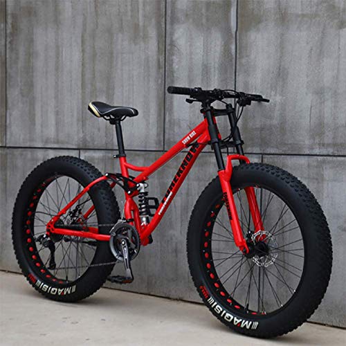 AMITD Mountainbike MTB, 26 Zoll Fette Reifen Fahrrad, Fahrrad mit Scheibenbremsen, Rahmen aus Kohlenstoffstahl, MTB Fahrrad für Herren und Damen,27 Speed,Red Spoke von AMITD